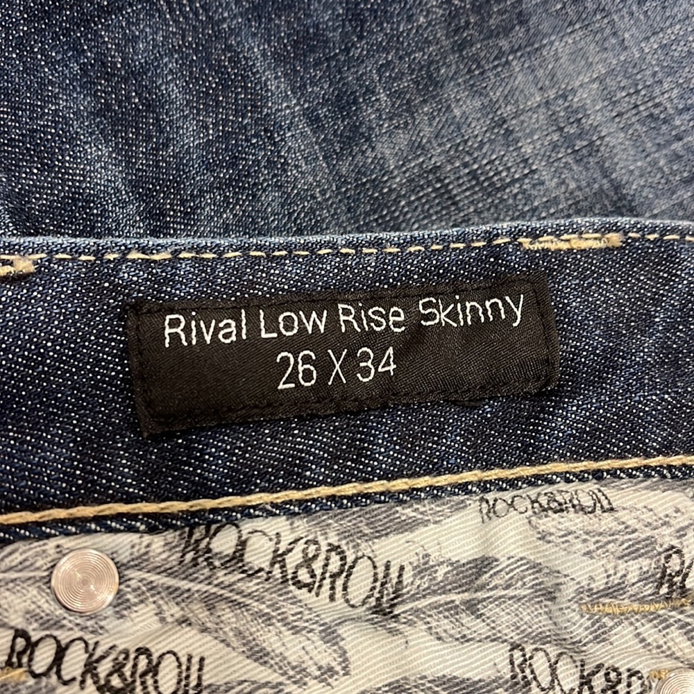 Like new rock & roll double roll skinny jeans with serape patches & holes - Picture 6 of 6